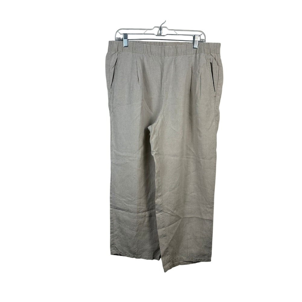 Eileen Fisher Linen Pants Women Large Beige Excellent Wide Leg Organic Relaxed